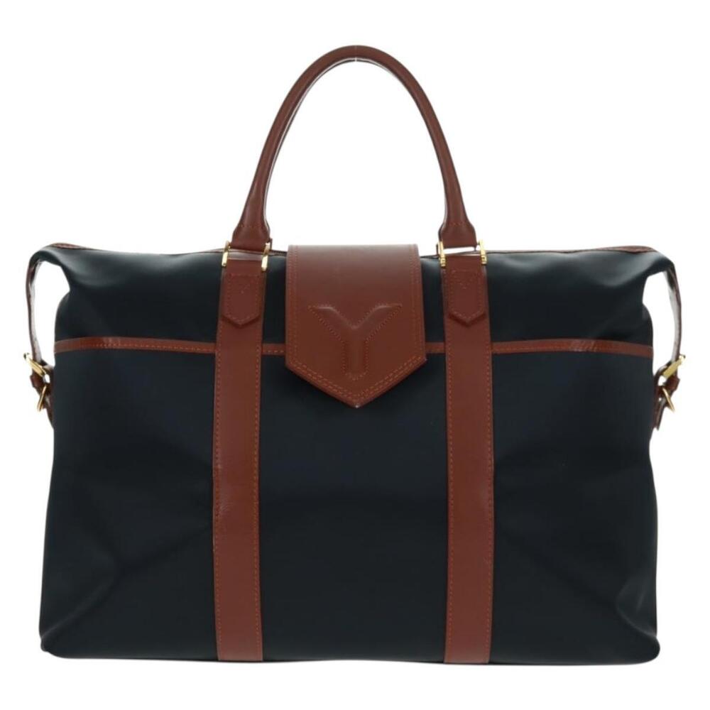 SAINT LAURENT Boston Bag Nylon Leather Navy Gold Auth bs31763 - Picture 13 of 16